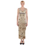 Retro Vintage Beige Rotary Dial Spiral Droste Fitted Maxi Dress