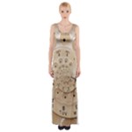 Retro Vintage Beige Rotary Dial Spiral Droste Maxi Thigh Split Dress