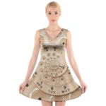 Retro Vintage Beige Rotary Dial Spiral Droste V-Neck Sleeveless Dress