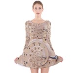 Retro Vintage Beige Rotary Dial Spiral Droste Long Sleeve Velvet Skater Dress