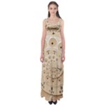 Retro Vintage Beige Rotary Dial Spiral Droste Empire Waist Maxi Dress