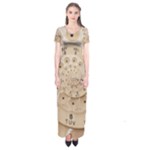 Retro Vintage Beige Rotary Dial Spiral Droste Short Sleeve Maxi Dress