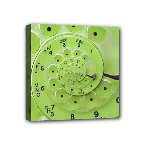 Retro Vintage Green Rotary Dial Spiral Droste Mini Canvas 4  x 4  (Stretched) from ArtsNow.com