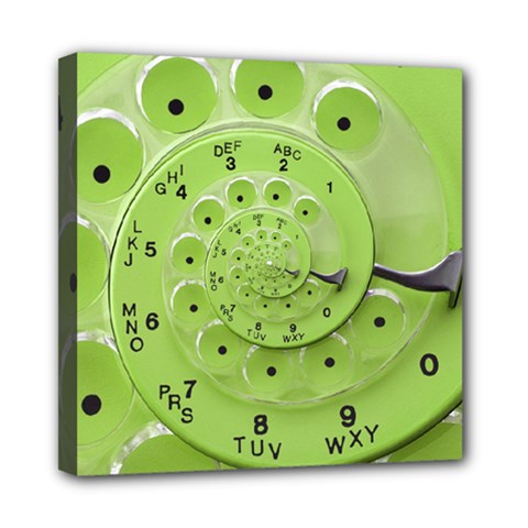 Retro Vintage Green Rotary Dial Spiral Droste Mini Canvas 8  x 8  (Stretched) from ArtsNow.com