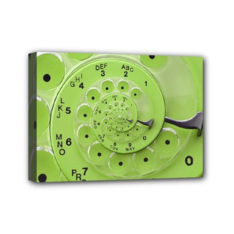 Retro Vintage Green Rotary Dial Spiral Droste Mini Canvas 7  x 5  (Stretched) from ArtsNow.com