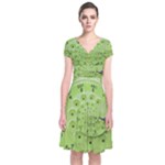 Retro Vintage Green Rotary Dial Spiral Droste Short Sleeve Front Wrap Dress