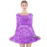 Retro Vintage Purple Rotary Dial Spiral Droste Long Sleeve Velvet Skater Dress