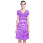 Retro Vintage Purple Rotary Dial Spiral Droste Short Sleeve Front Wrap Dress