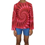 Glossy Red Spiral Fractal Kid s Long Sleeve Swimwear