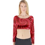 Glossy Red Spiral Fractal Long Sleeve Crop Top (Tight Fit)