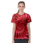 Glossy Red Spiral Fractal Women s Sport Mesh Tee