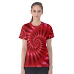 Glossy Red Spiral Fractal Women s Cotton Tee