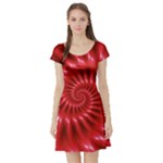 Glossy Red Spiral Fractal Short Sleeve Skater Dress