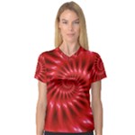 Glossy Red Spiral Fractal Women s V-Neck Sport Mesh Tee