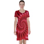 Glossy Red Spiral Fractal Short Sleeve Nightdress