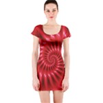 Glossy Red Spiral Fractal Short Sleeve Bodycon Dress