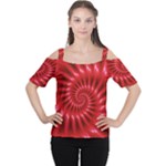 Glossy Red Spiral Fractal Women s Cutout Shoulder Tee