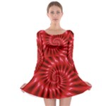 Glossy Red Spiral Fractal Long Sleeve Skater Dress