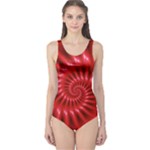 Glossy Red Spiral Fractal One Piece Swimsuit