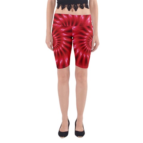 Glossy Red Spiral Fractal Yoga Cropped Leggings from ArtsNow.com