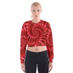 Glossy Red Spiral Fractal Women s Cropped Sweatshirt