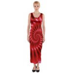 Glossy Red Spiral Fractal Fitted Maxi Dress