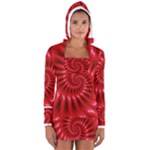 Glossy Red Spiral Fractal Women s Long Sleeve Hooded T-shirt