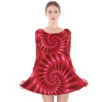 Glossy Red Spiral Fractal Long Sleeve Velvet Skater Dress