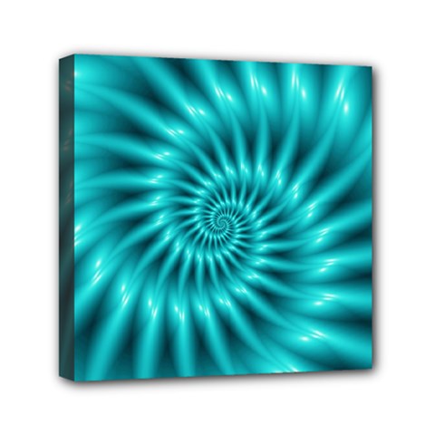 Glossy Turquoise Spiral Fractal  Mini Canvas 6  x 6  (Stretched) from ArtsNow.com