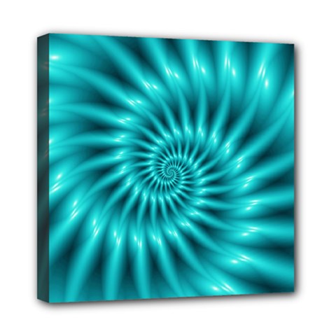 Glossy Turquoise Spiral Fractal  Mini Canvas 8  x 8  (Stretched) from ArtsNow.com