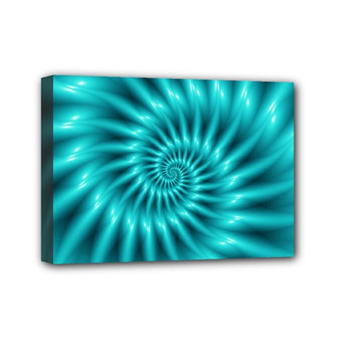 Glossy Turquoise Spiral Fractal  Mini Canvas 7  x 5  (Stretched) from ArtsNow.com