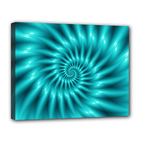 Glossy Turquoise Spiral Fractal  Canvas 14  x 11  (Stretched) from ArtsNow.com