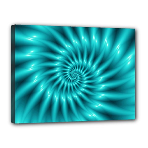 Glossy Turquoise Spiral Fractal  Canvas 16  x 12  (Stretched) from ArtsNow.com