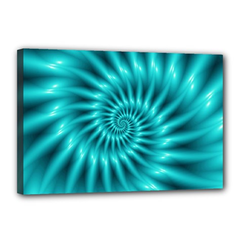 Glossy Turquoise Spiral Fractal  Canvas 18  x 12  (Stretched) from ArtsNow.com