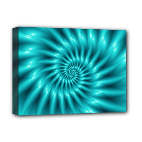 Glossy Turquoise Spiral Fractal  Deluxe Canvas 16  x 12  (Stretched)  from ArtsNow.com