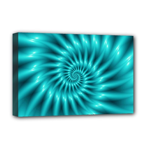 Glossy Turquoise Spiral Fractal  Deluxe Canvas 18  x 12  (Stretched) from ArtsNow.com