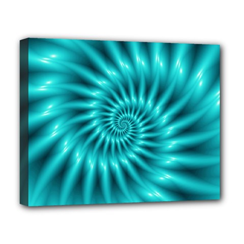 Glossy Turquoise Spiral Fractal  Deluxe Canvas 20  x 16  (Stretched) from ArtsNow.com