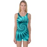 Glossy Turquoise Spiral Fractal  One Piece Boyleg Swimsuit