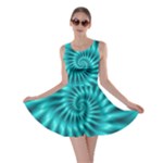 Glossy Turquoise Spiral Fractal  Skater Dress