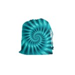 Glossy Turquoise Spiral Fractal  Drawstring Pouch (Small)