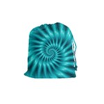 Glossy Turquoise Spiral Fractal  Drawstring Pouch (Medium)