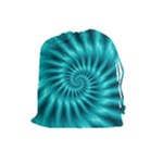 Glossy Turquoise Spiral Fractal  Drawstring Pouch (Large)