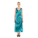 Glossy Turquoise Spiral Fractal  Sleeveless Maxi Dress