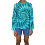 Glossy Turquoise Spiral Fractal  Kid s Long Sleeve Swimwear