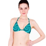 Glossy Turquoise Spiral Fractal  Bikini Top