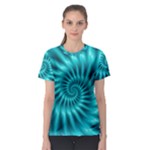 Glossy Turquoise Spiral Fractal  Women s Sport Mesh Tee