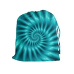 Glossy Turquoise Spiral Fractal  Drawstring Pouch (XL)