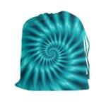 Glossy Turquoise Spiral Fractal  Drawstring Pouch (XXL)