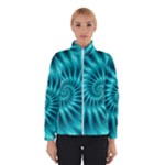 Glossy Turquoise Spiral Fractal  Winter Jacket