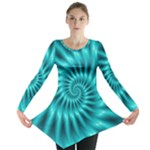 Glossy Turquoise Spiral Fractal  Long Sleeve Tunic 